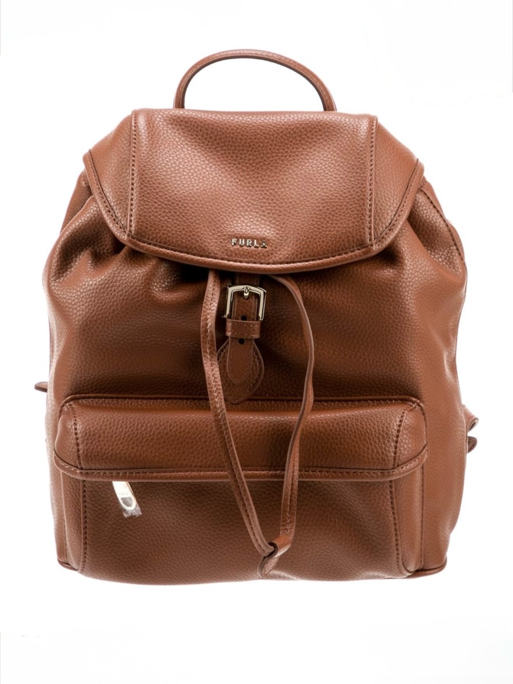 Furla Cognac Pebbled Leather Backpack Gold Hardware